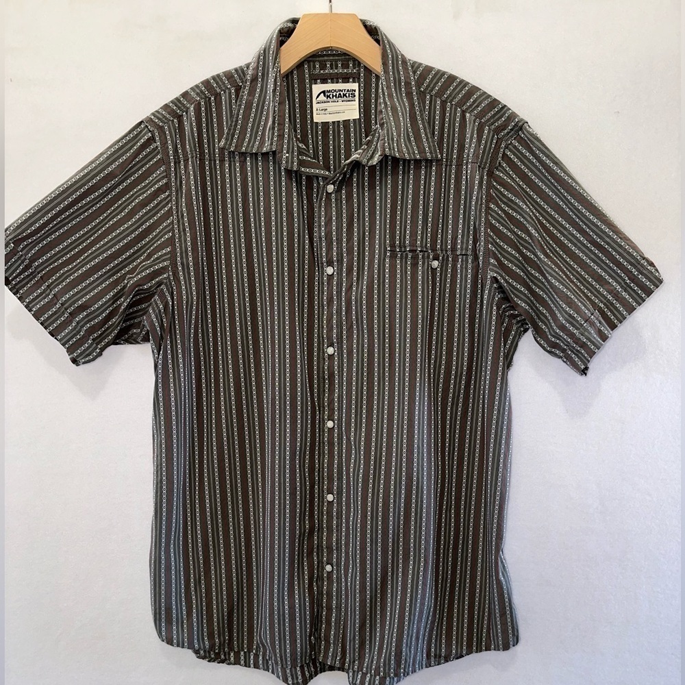 Mountain Khakis Men's Short Sleeve Gray White Red Pearl Snap Shirt XL